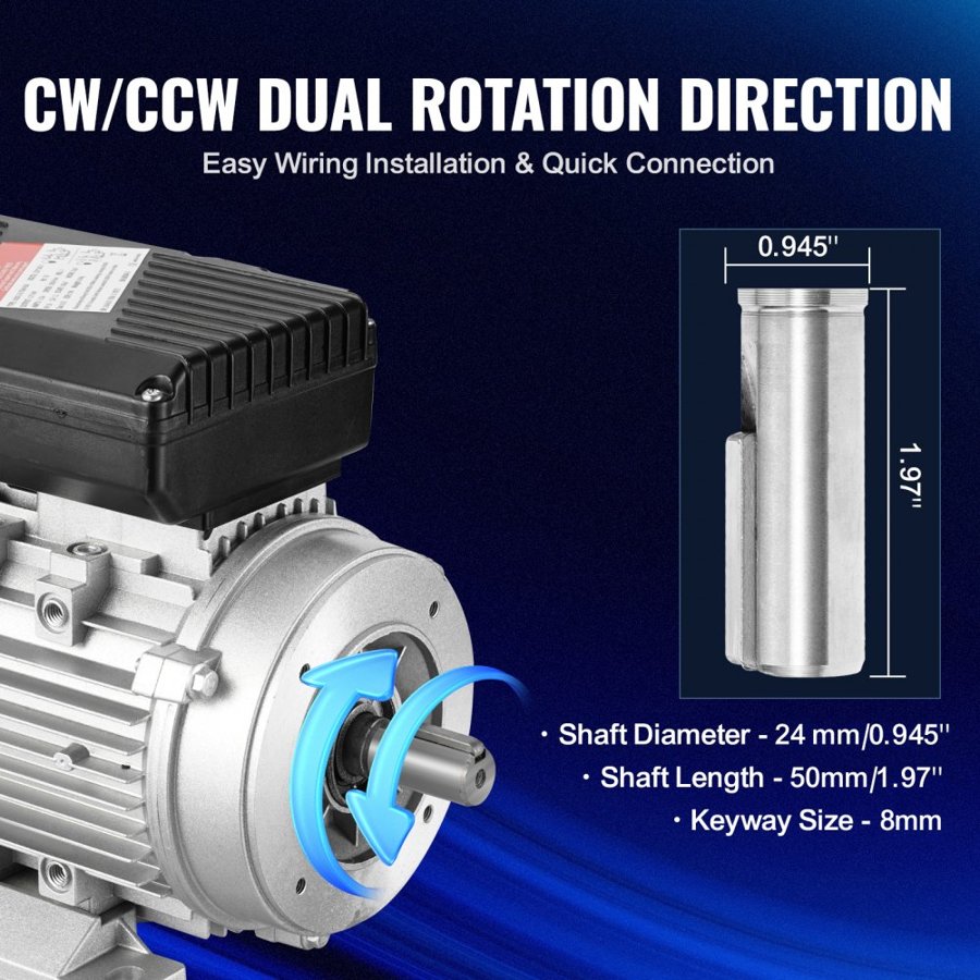 VEVOR 2.2KW Electric Motor 2800 rpm, AC 220~240V 13.8A, 90L, B3 Frame, Air Compressor Motor Single Phase, 24mm Keyed Shaft, CW/CCW Rotation for Agricultural Machinery and General Equipment