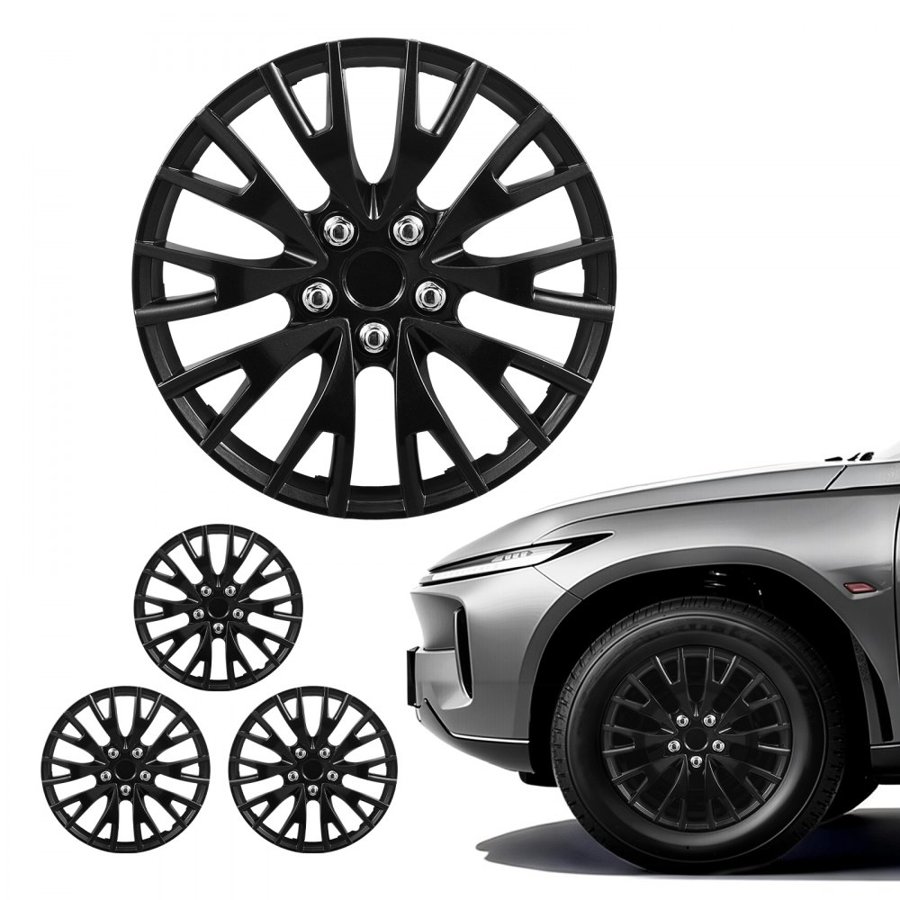 VEVOR Hubcaps Wheel Covers, 16 Inch Set of 4 Wheel Rim Cover Hubcaps OEM Replacement, R16 Size Snap On Car Hub Caps, Universal 20-Spoke ABS Tire Rim Caps for Hyundai Chevrolet Ford Honda, Gloss Black