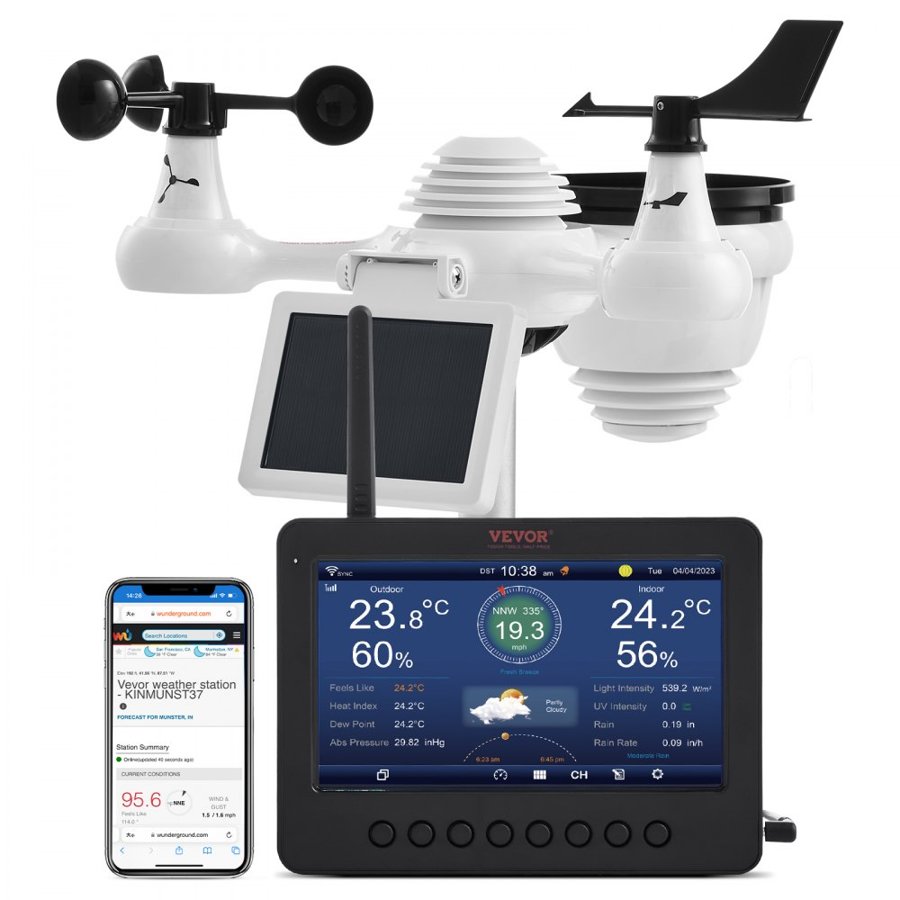 VEVOR WiFi Connected Weather Station – 7-in-1, WU Sync