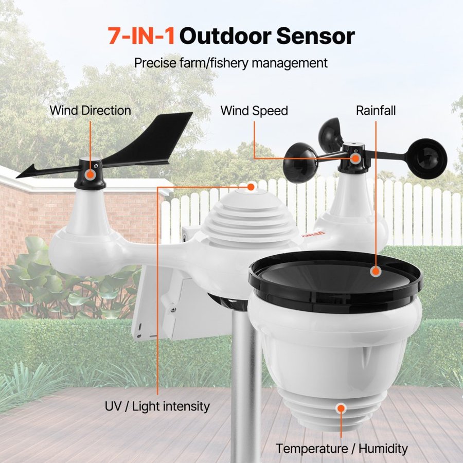 VEVOR WiFi Connected Weather Station – 7-in-1, WU Sync