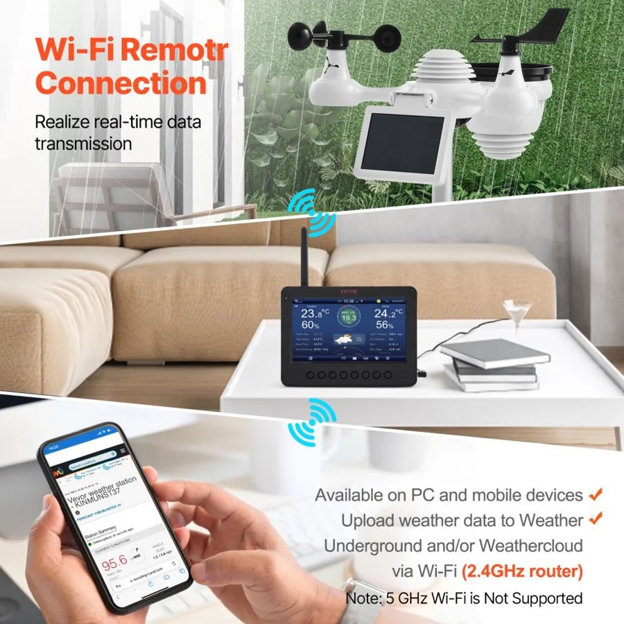 VEVOR WiFi Connected Weather Station – 7-in-1, WU Sync
