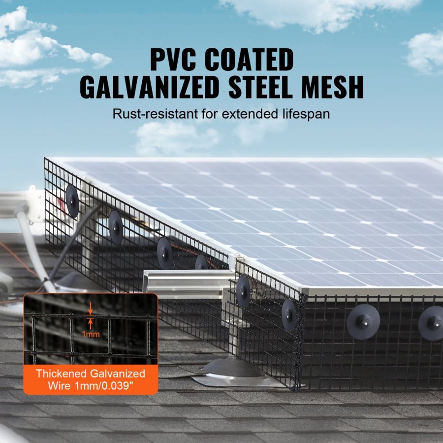 VEVOR 20 x 3048 cm Solar Panel Bird Guard, Critter Guard Roll Kit with 100pcs Aluminum Alloy Fasteners, Solar Panel Guard with Rust-proof PVC Coating, 12.7 mm Wire Roll Mesh