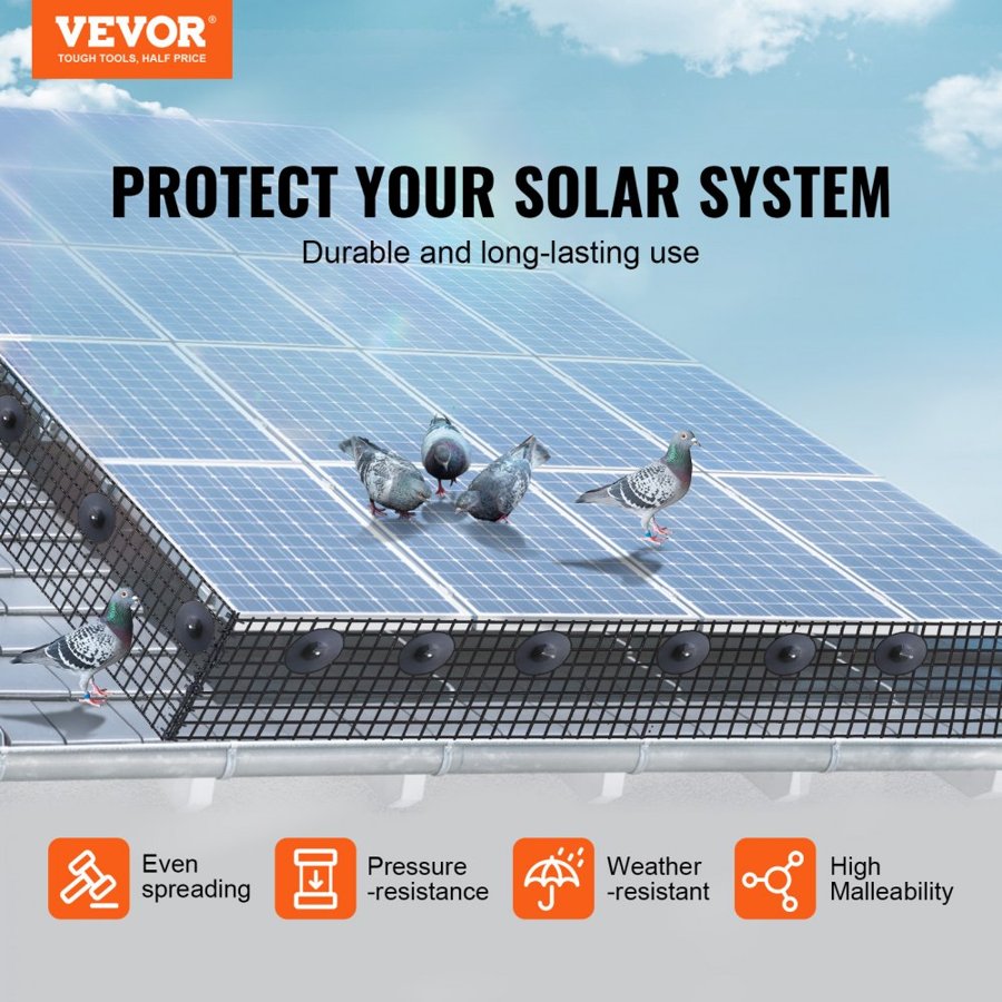 VEVOR 20 x 3048 cm Solar Panel Bird Guard Critter Guard Roll Kit 70pcs Fasteners