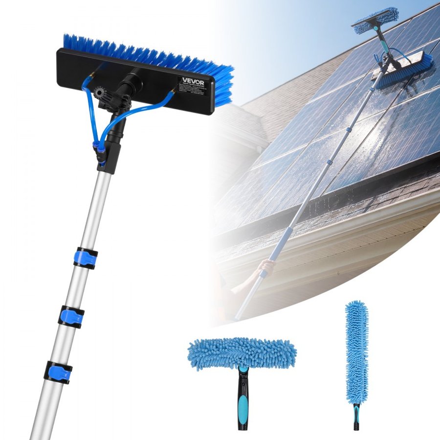 VEVOR Solar Panel Cleaning Kit, 6.06 m, Water Fed Pole Kit with Cleaning Brush, Soap Dispenser, Extendable Aluminum Telescopic Pole, 180° Rotatable Brush Head, for Roof Mounted Solar Panels, Windows