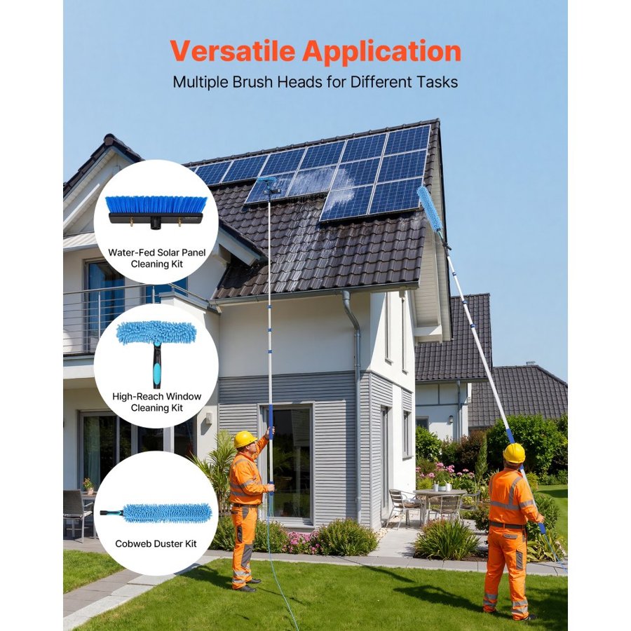 VEVOR Solar Panel Cleaning Kit, 6.06 m, Water Fed Pole Kit with Cleaning Brush, Soap Dispenser, Extendable Aluminum Telescopic Pole, 180° Rotatable Brush Head, for Roof Mounted Solar Panels, Windows