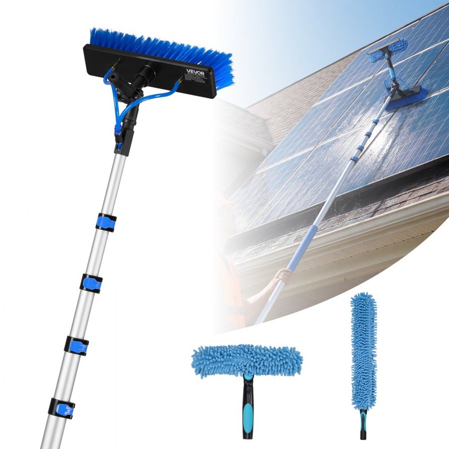 VEVOR Solar Panel Cleaning Kit, 7.885 m, Water Fed Pole Kit with Cleaning Brush, Soap Dispenser, Extendable Aluminum Telescopic Pole, 180° Rotatable Brush Head, for Roof Mounted Solar Panels, Windows