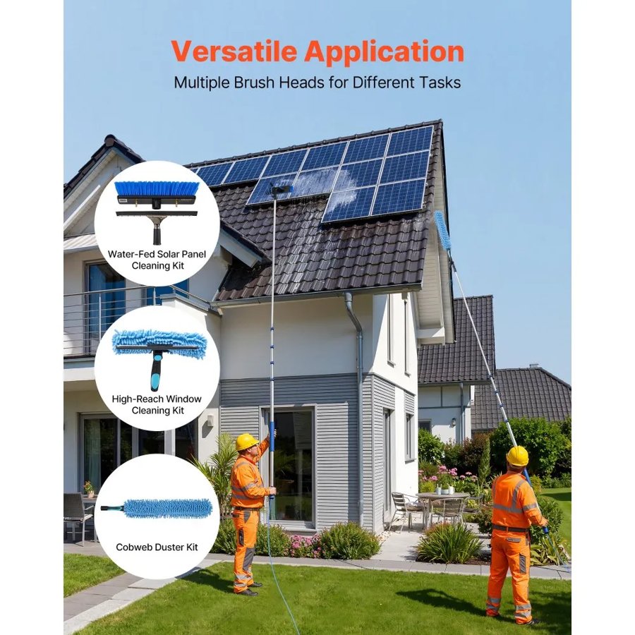 VEVOR Solar Panel Cleaning Kit, 7.365 m, Water Fed Pole Kit with Cleaning Brush, Soap Dispenser, Extendable Aluminum Telescopic Pole, 180° Rotatable Brush Head, for Roof Mounted Solar Panels, Windows