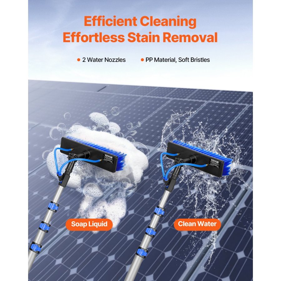 VEVOR Water Fed Pole Kit, 3.6m Solar Panel Cleaning Pole with Extendable Handle, 180° Rotatable Brush Head & 20m Hose, Household & Outdoor Window Cleaner Tool for Caravan Solar Panel Deck