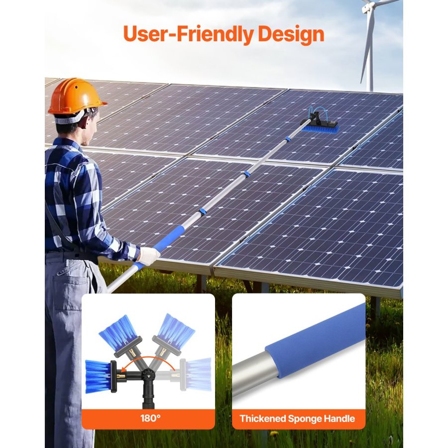 VEVOR Water Fed Pole Kit, 3.6m Solar Panel Cleaning Pole with Extendable Handle, 180° Rotatable Brush Head & 20m Hose, Household & Outdoor Window Cleaner Tool for Caravan Solar Panel Deck