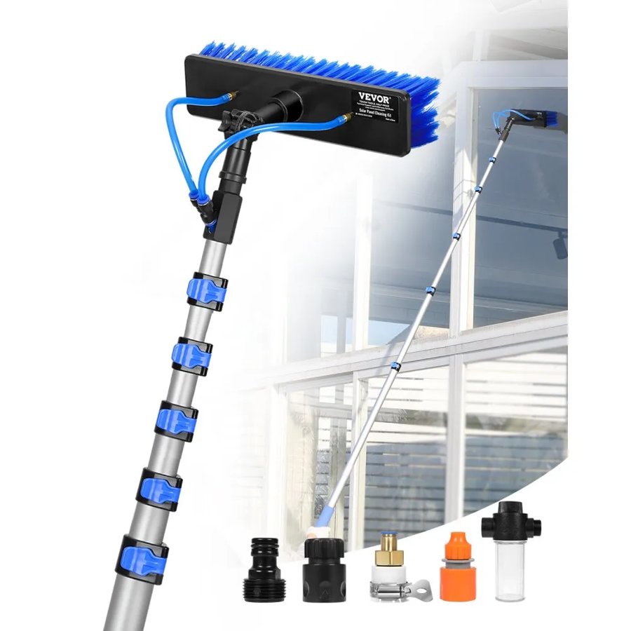 VEVOR Water Fed Pole Kit, 11m Solar Panel Cleaning Pole with Extendable Handle, 180° Rotatable Brush Head & 20m Hose, Household & Outdoor Window Cleaner Tool for Caravan Solar Panel Deck