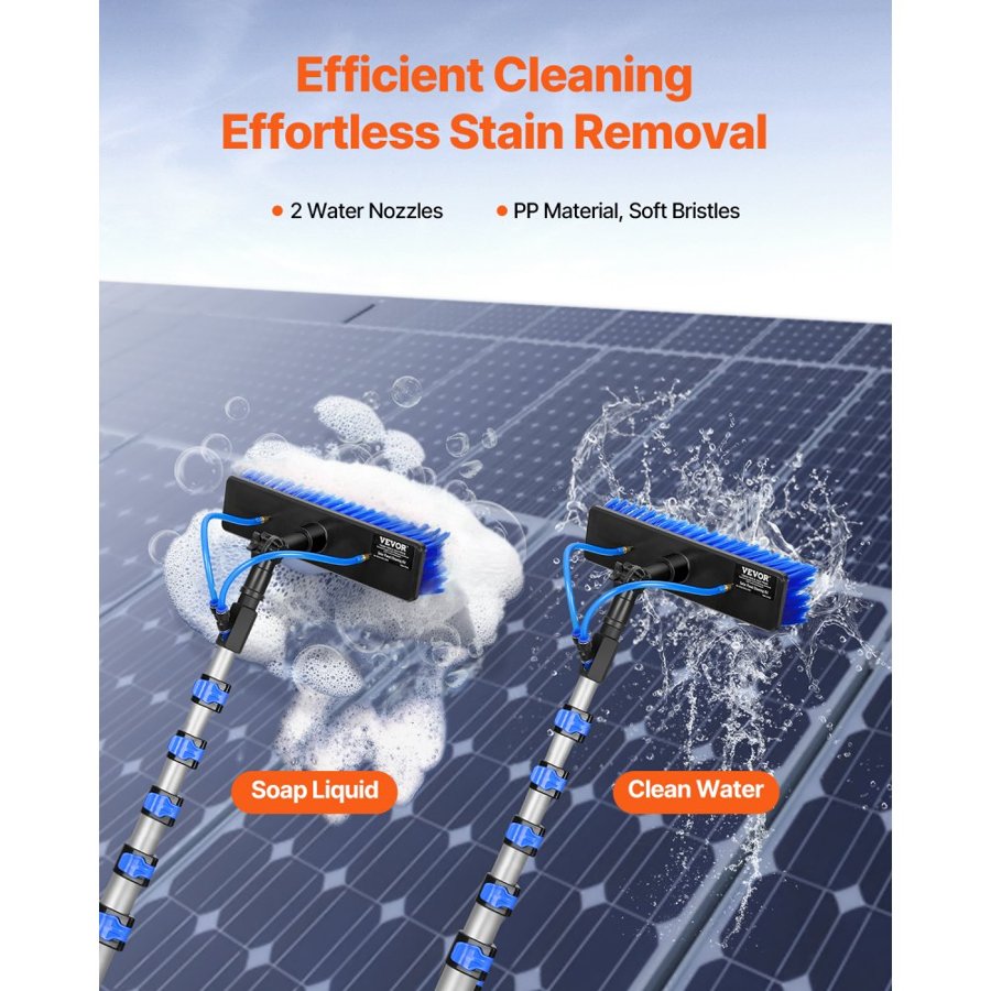 VEVOR Water Fed Pole Kit, 11m Solar Panel Cleaning Pole with Extendable Handle, 180° Rotatable Brush Head & 20m Hose, Household & Outdoor Window Cleaner Tool for Caravan Solar Panel Deck