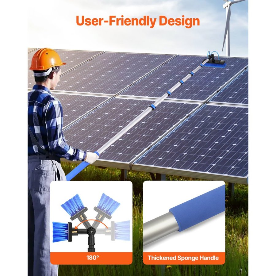 VEVOR Water Fed Pole Kit, 11m Solar Panel Cleaning Pole with Extendable Handle, 180° Rotatable Brush Head & 20m Hose, Household & Outdoor Window Cleaner Tool for Caravan Solar Panel Deck