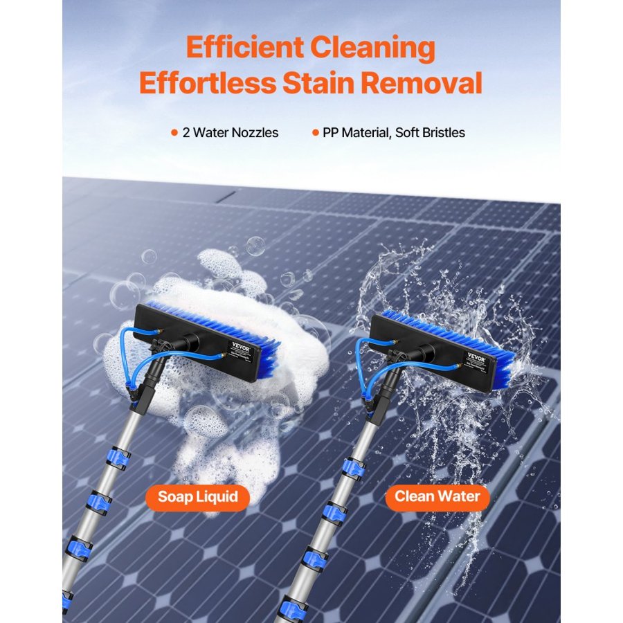 VEVOR Water Fed Pole Kit, 9m Solar Panel Cleaning Pole with Extendable Handle, 180° Rotatable Brush Head & 20m Hose, Household & Outdoor Window Cleaner Tool for Caravan Solar Panel Deck