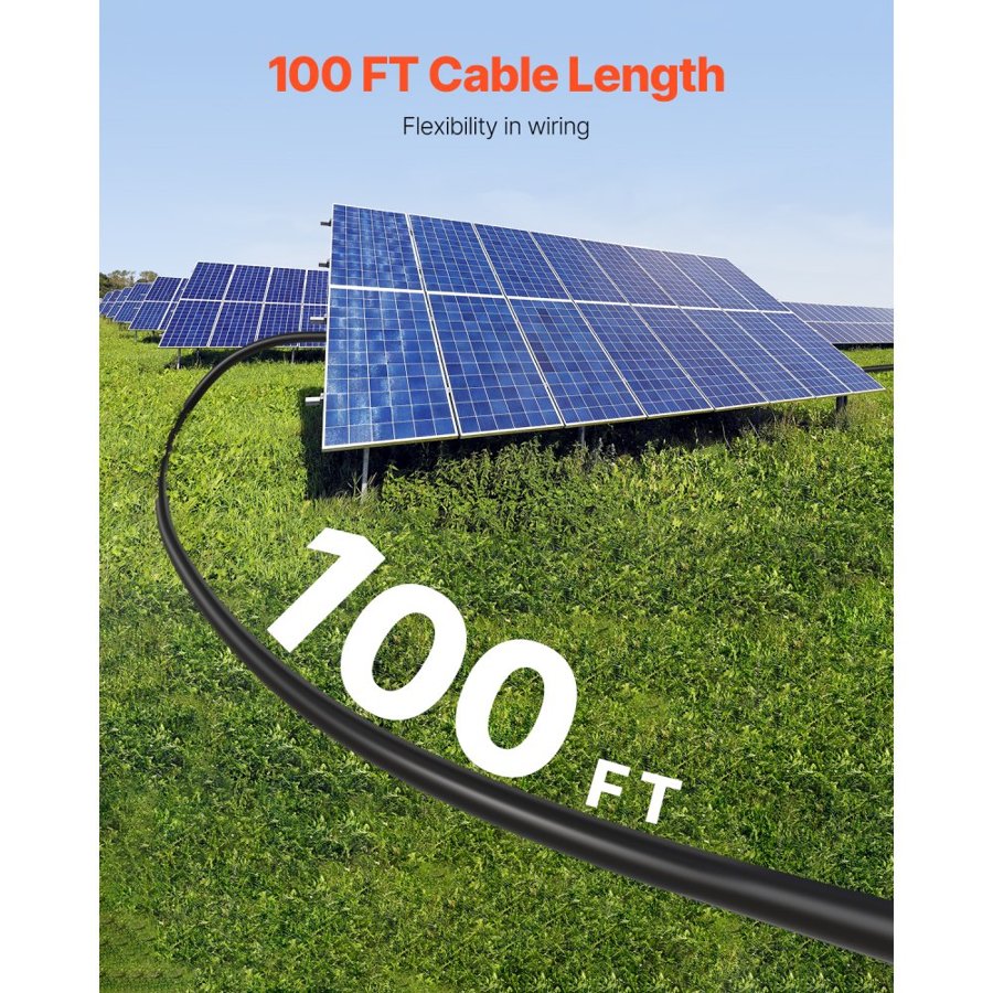 VEVOR 30.48m/100FT Solar Panel Extension Cable, 6mm²/10AWG Solar Extension Cable Wire, 6mm² IP67 Waterproof PV Cable for Home, Ship and RV Solar Panels, Black