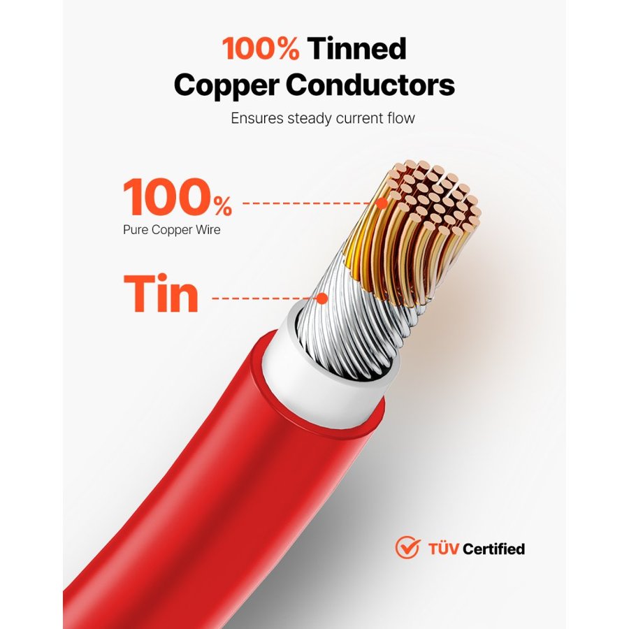 VEVOR 30.48m/100FT Solar Panel Extension Cable, 6mm²/10AWG Solar Extension Cable Wire, 6mm² IP67 Waterproof PV Cable for Home, Ship and RV Solar Panels, Red