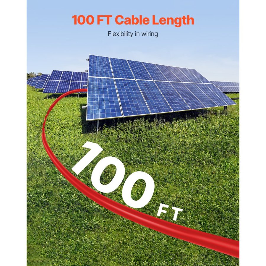 VEVOR 30.48m/100FT Solar Panel Extension Cable, 6mm²/10AWG Solar Extension Cable Wire, 6mm² IP67 Waterproof PV Cable for Home, Ship and RV Solar Panels, Red