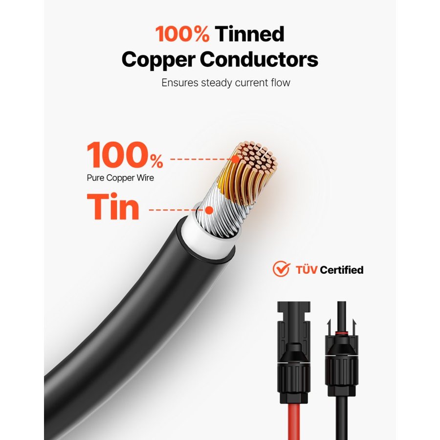 VEVOR 10AWG Solar Extension Cable – 30FT, MC4, IP67, 6mm²