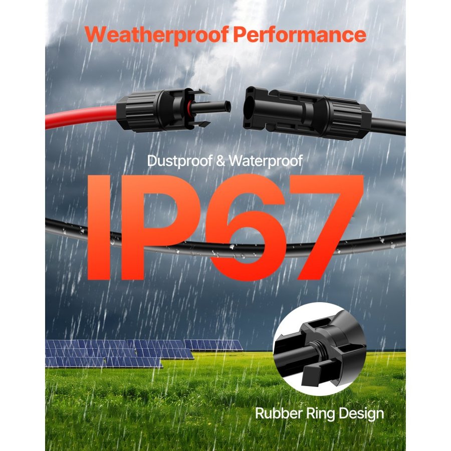 VEVOR 10AWG Solar Extension Cable – 30FT, MC4, IP67, 6mm²