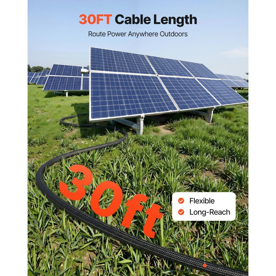 VEVOR 9.14 m Solar Panel Extension Cable, 10 AWG, Solar Panel Wire with Flame Retardant Protective Sleeving, Female and Male Connectors, IP67 Waterproof PV Wire, for Outdoor Automotive RV, Black & Red