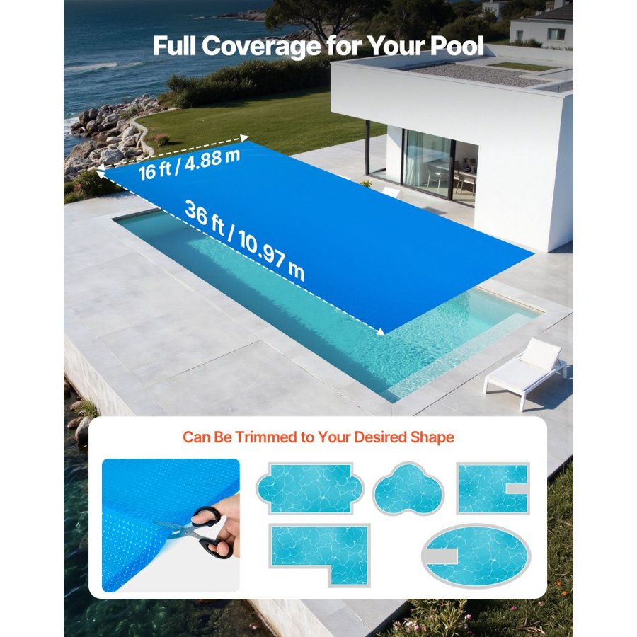 VEVOR Swimming Pool Solar Blanket – 36 × 16 ft, 12 Mil Blue