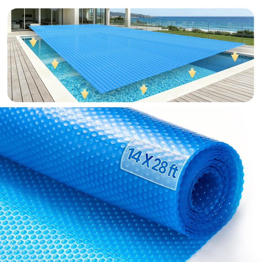 VEVOR Solar Pool Cover, 28 x 14 ft Rectangle Solar Blanket for Pools, Inground Above Ground Swimming Pool Solar Cover, 16 mil Solar Covers Blue