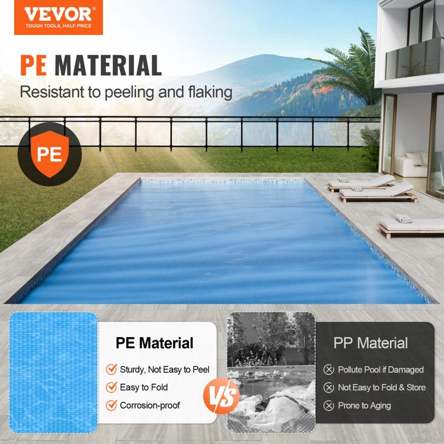 VEVOR Solar Pool Cover, 32 x 16 ft Rectangle Solar Blanket for Pools, Inground Above Ground Swimming Pool Solar Cover, 16 mil Solar Covers Blue