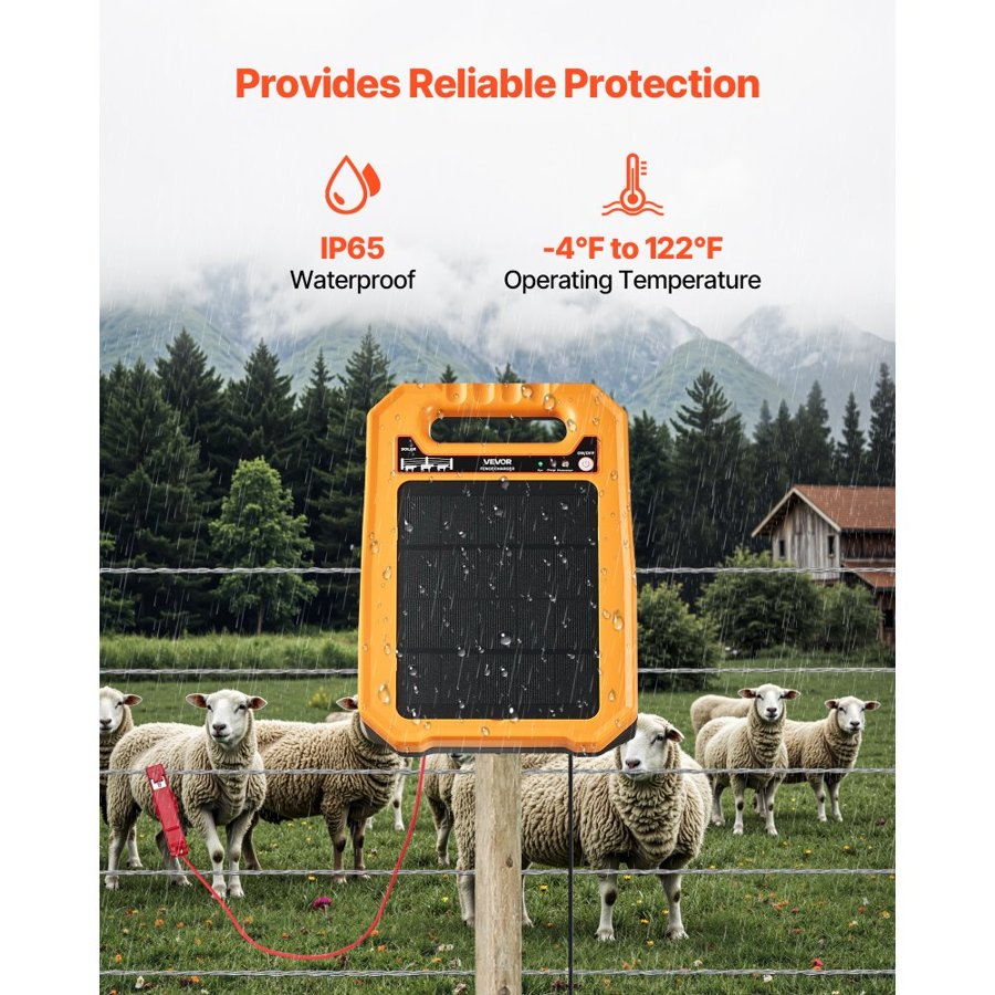 VEVOR Solar Fence Charger,  0.3J 8 kV Solar Powered Fence Charger, 3KM Range, Weather-Resistant Electric Fence Energizer Kit, 7 Days Runtime, for Livestock, Poultry, Garden Protection