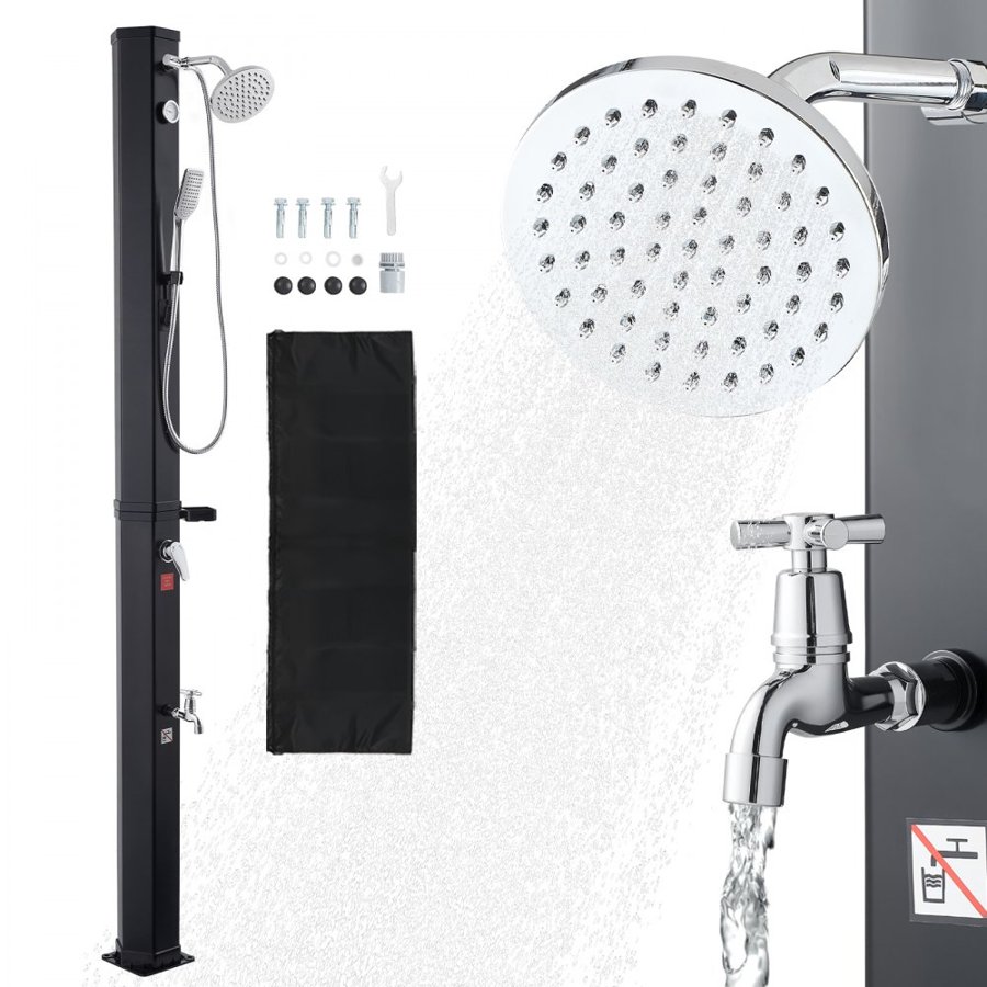 VEVOR 40L Solar Heated Shower, 205cm Showerhead Height Outdoor Shower, with Handheld & Foot Faucet, Hot & Cold Water Adjustment, Freestanding for Backyard Poolside Beach Pool, Black