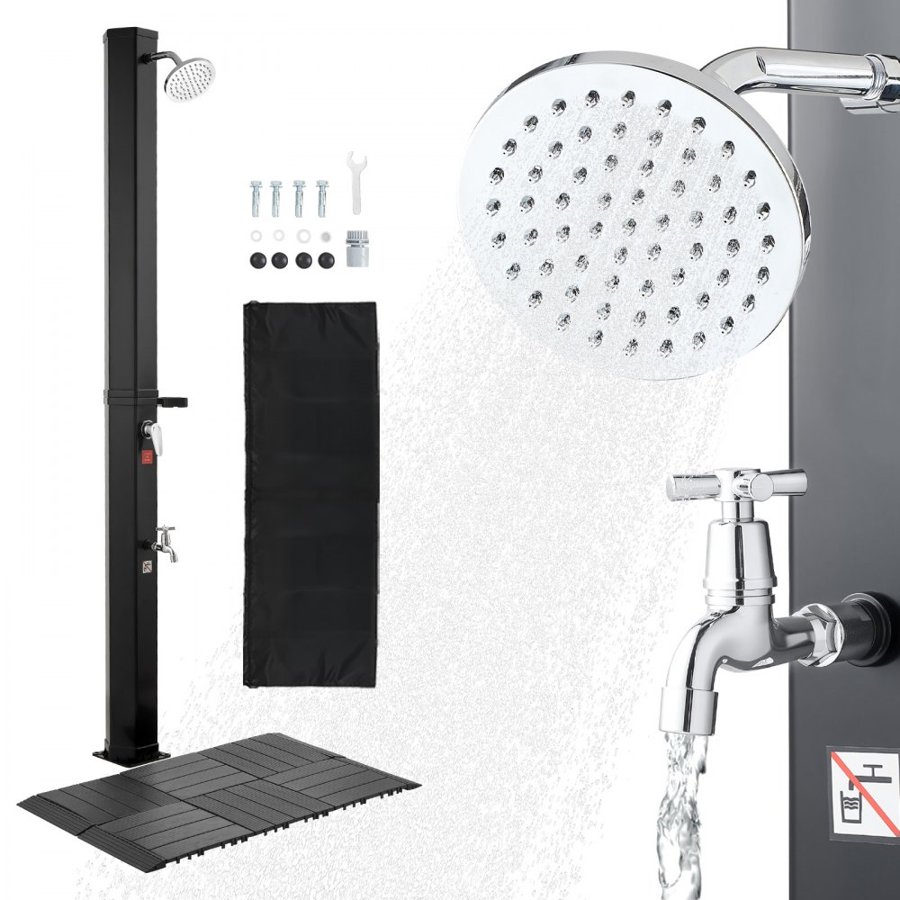 VEVOR 35L Solar Heated Shower, 195cm Showerhead Height Outdoor Shower, with Floor Kit & Foot Faucet, Hot & Cold Water Adjustment, Freestanding for Backyard Poolside Beach Pool,Black