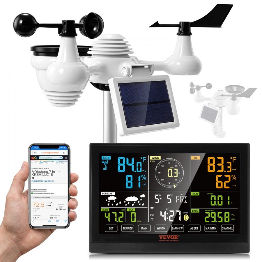 VEVOR 7 in 1 WiFi Weather Station – 7.5" Display, 2.9 lbs
