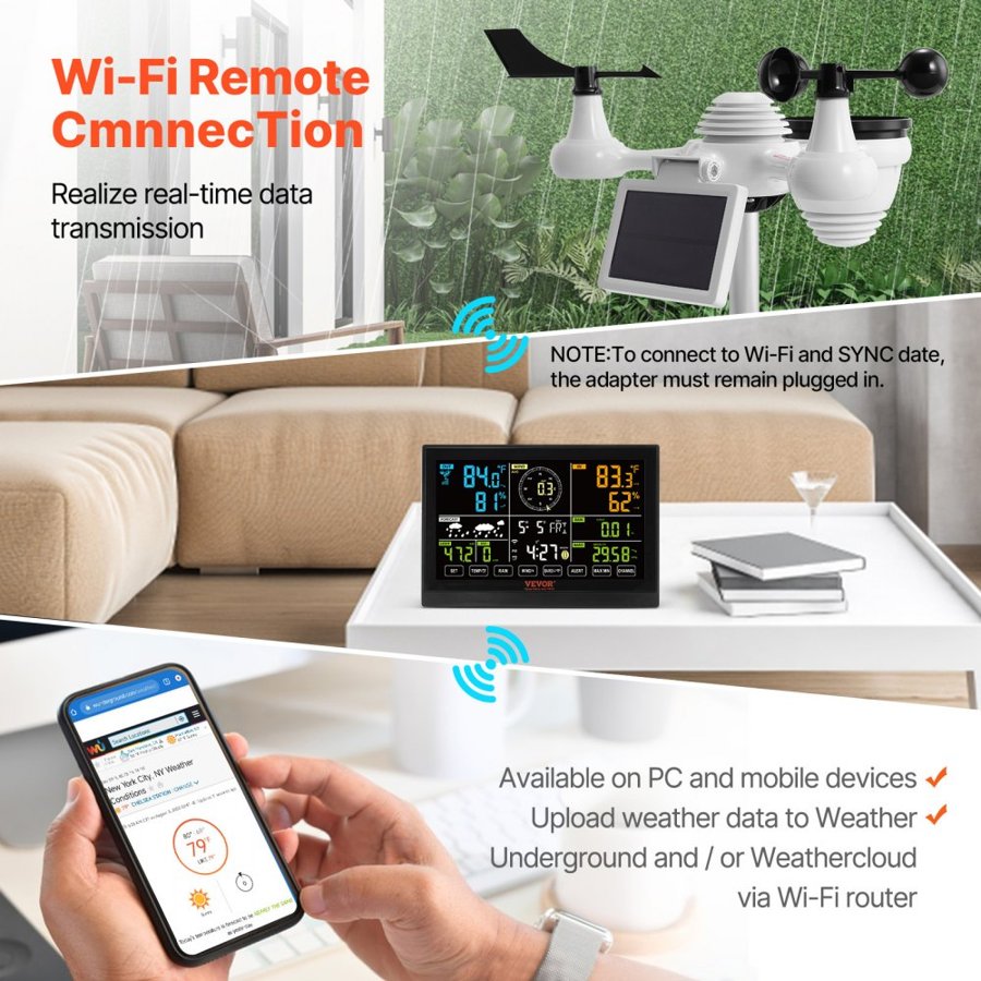 VEVOR 7 in 1 WiFi Weather Station – 7.5" Display, 2.9 lbs