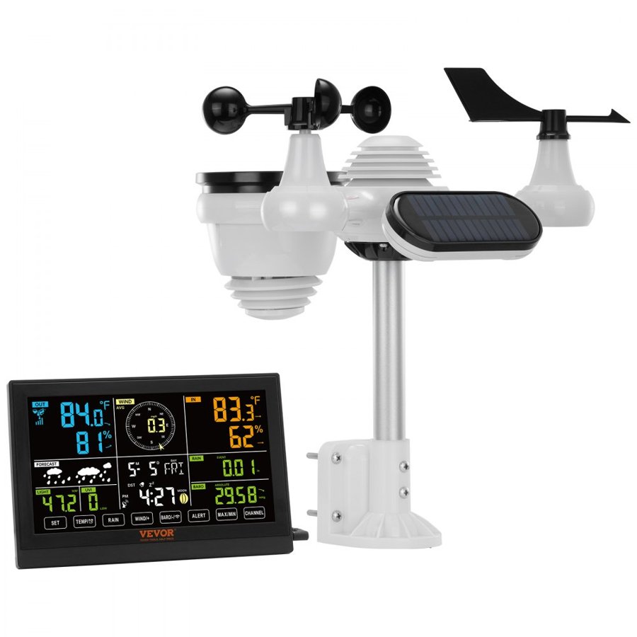 VEVOR Solar Wireless Weather Station – 7-in-1, 7.5" Display