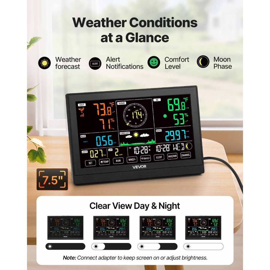 VEVOR Digital Weather Stations for Home – 7-in-1, 7.5" VA