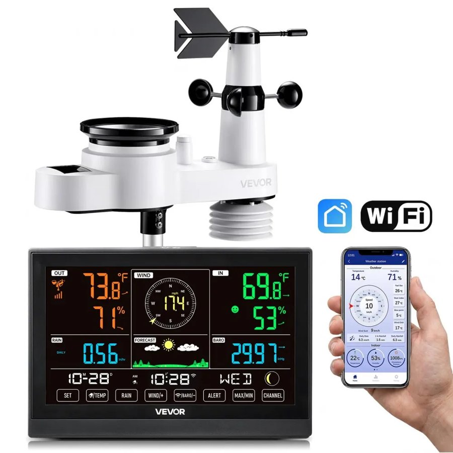 VEVOR Solar Powered Wireless Weather Station – 7.5" Display