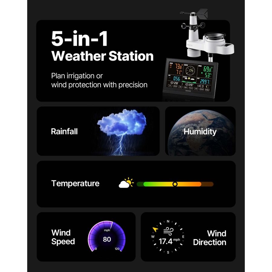 VEVOR Solar Powered Wireless Weather Station – 7.5" Display