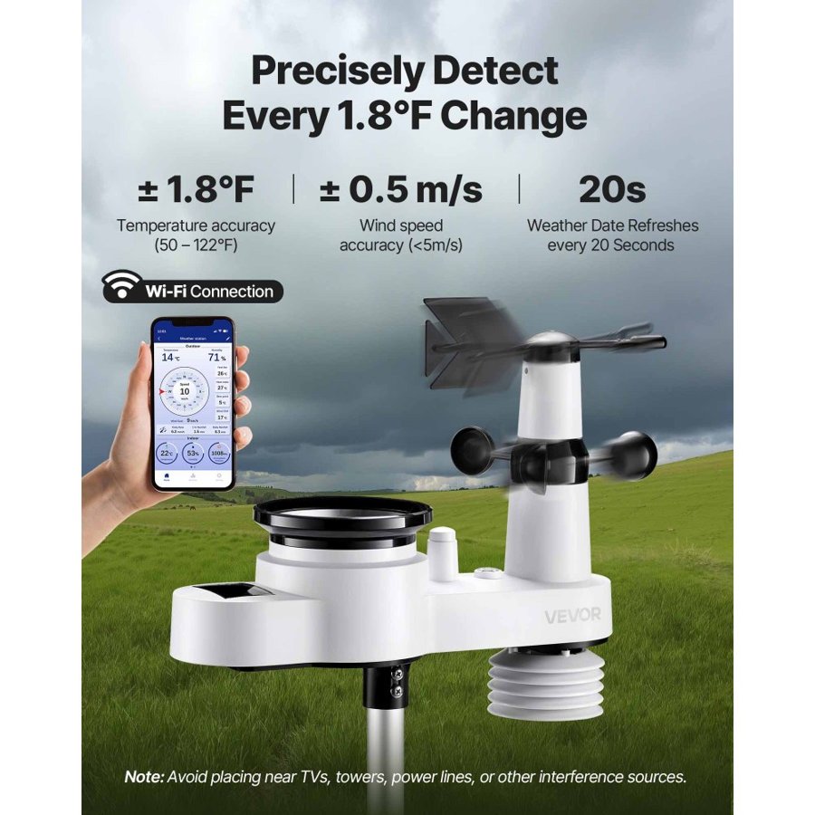 VEVOR Solar Powered Wireless Weather Station – 7.5" Display