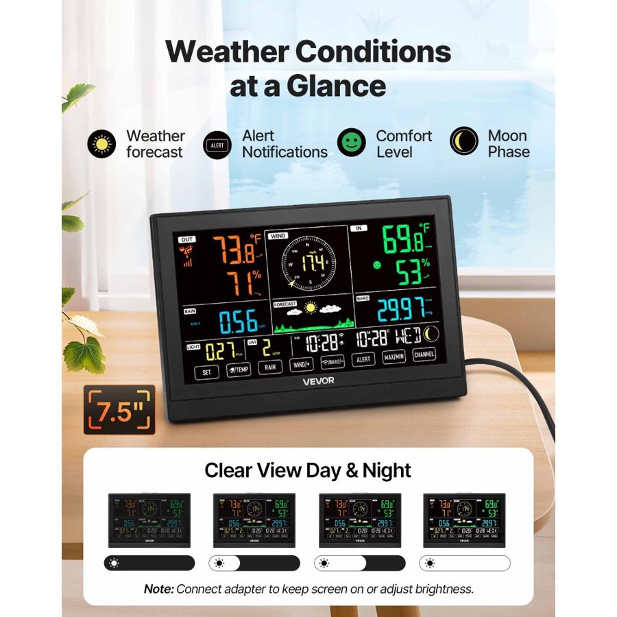 VEVOR WiFi Weather Station with App – 7.5" Display