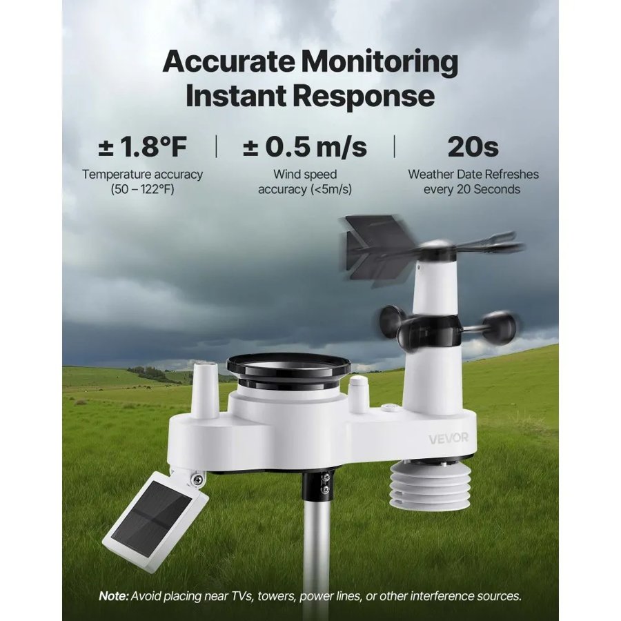 VEVOR Wireless Weather Station – 7-in-1, UV, 7.5 Inches VA