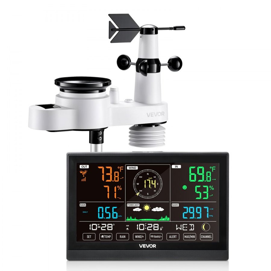 VEVOR 5 in 1 Weather Station – 7.5" Display, 492 Feet Range