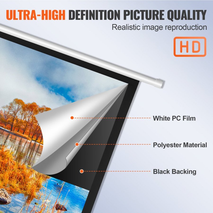 VEVOR Motorized Projector Screen, 100 inch 16:9 4K 1080 HD Electric Projector Screen, Automatic Projection Screen with Remote Control, Wall Mount Movie Screen for Family Home Office Theater