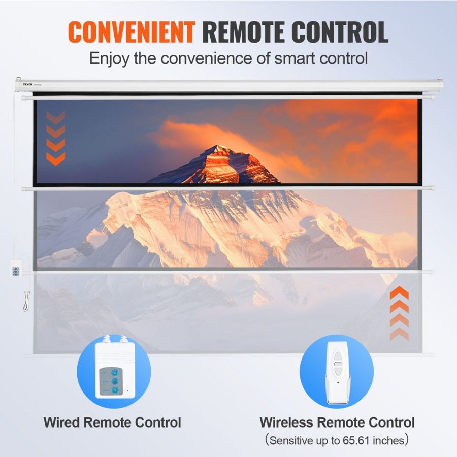 VEVOR Motorized Projector Screen, 100 inch 16:9 4K 1080 HD Electric Projector Screen, Automatic Projection Screen with Remote Control, Wall Mount Movie Screen for Family Home Office Theater