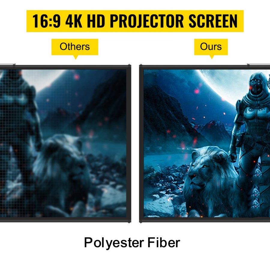 VEVOR Tripod Projector Screen with Stand 70 inch 16:9 4K HD Projection Screen Stand Wrinkle-Free Height Adjustable Portable Screen for Projector Indoor & Outdoor for Movie, Home Cinema, Gaming, Office