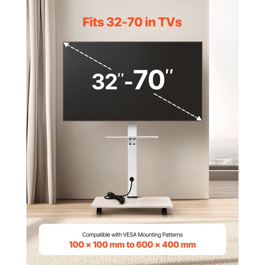 VEVOR Mobile TV Cart Stand – 32-70 in, 88 lb Capacity