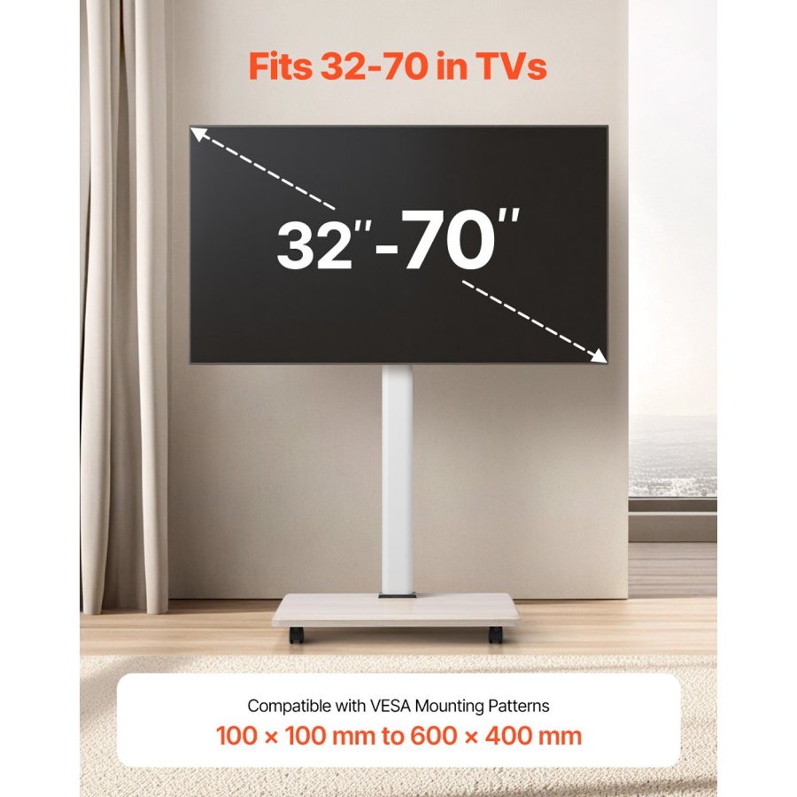 VEVOR Rolling TV Stand with Mount – 32-70 in, 99 lb Cap