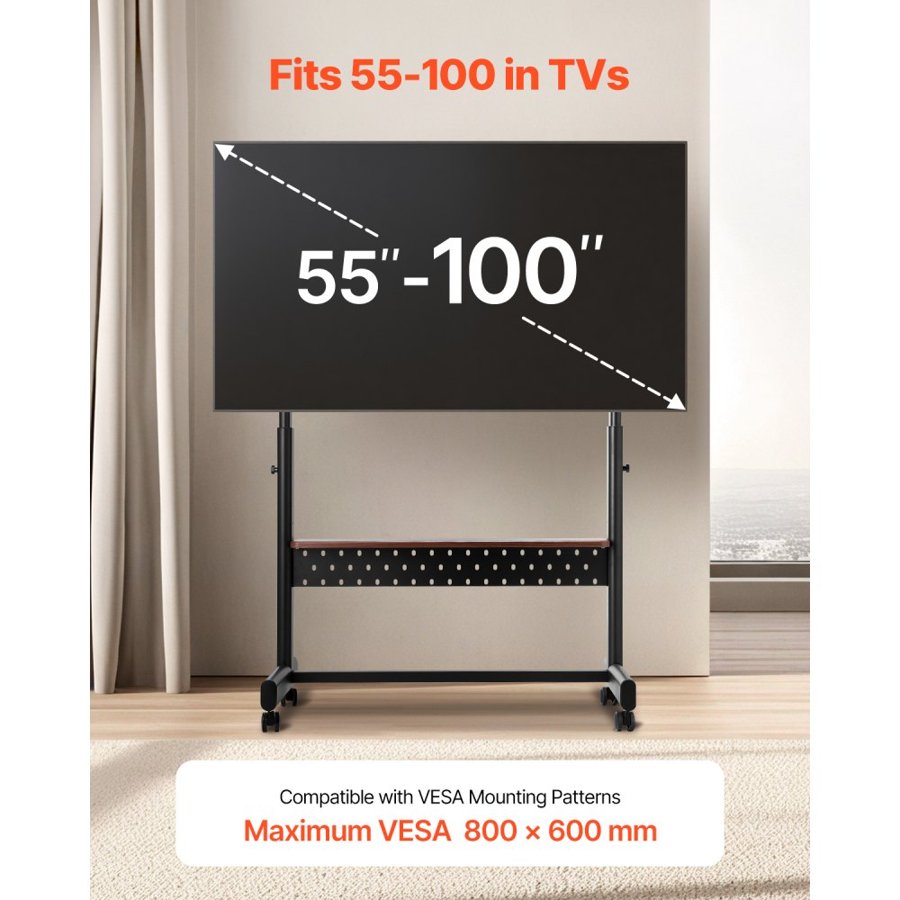 VEVOR Adjustable Height Rolling TV Stand – 55"-100", 205 lbs
