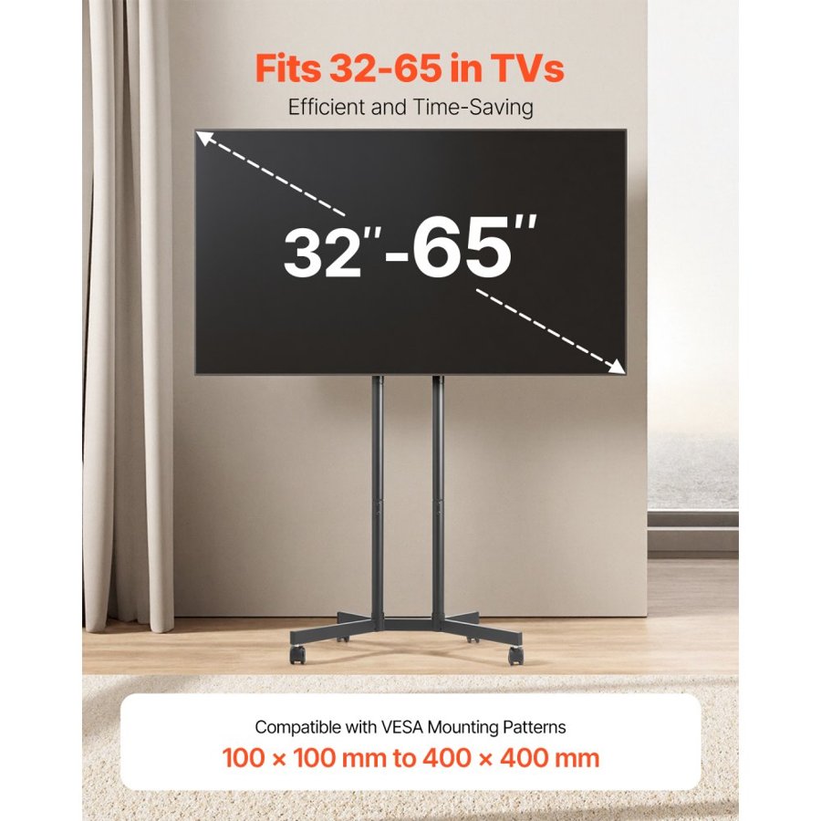 VEVOR TV Mount Stand with Wheels – 32"-65", VESA 400x400