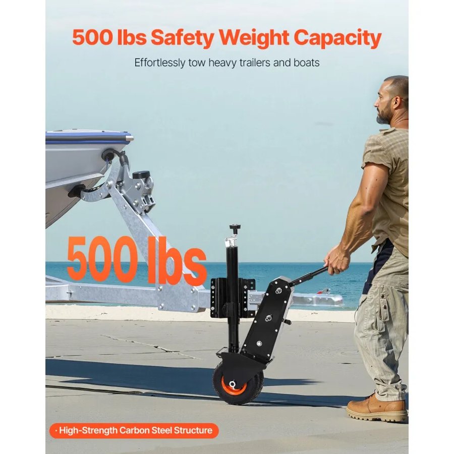 VEVOR Trailer Dolly, 500lbs Tongue Weight Capacity, 13 inch-23.2 inch Height Adjustable Trailer Mover Dolly, 9-inch Pneumatic Rubber Tire, Manual or Electric Wrench Drive, for Moving RV Trailer