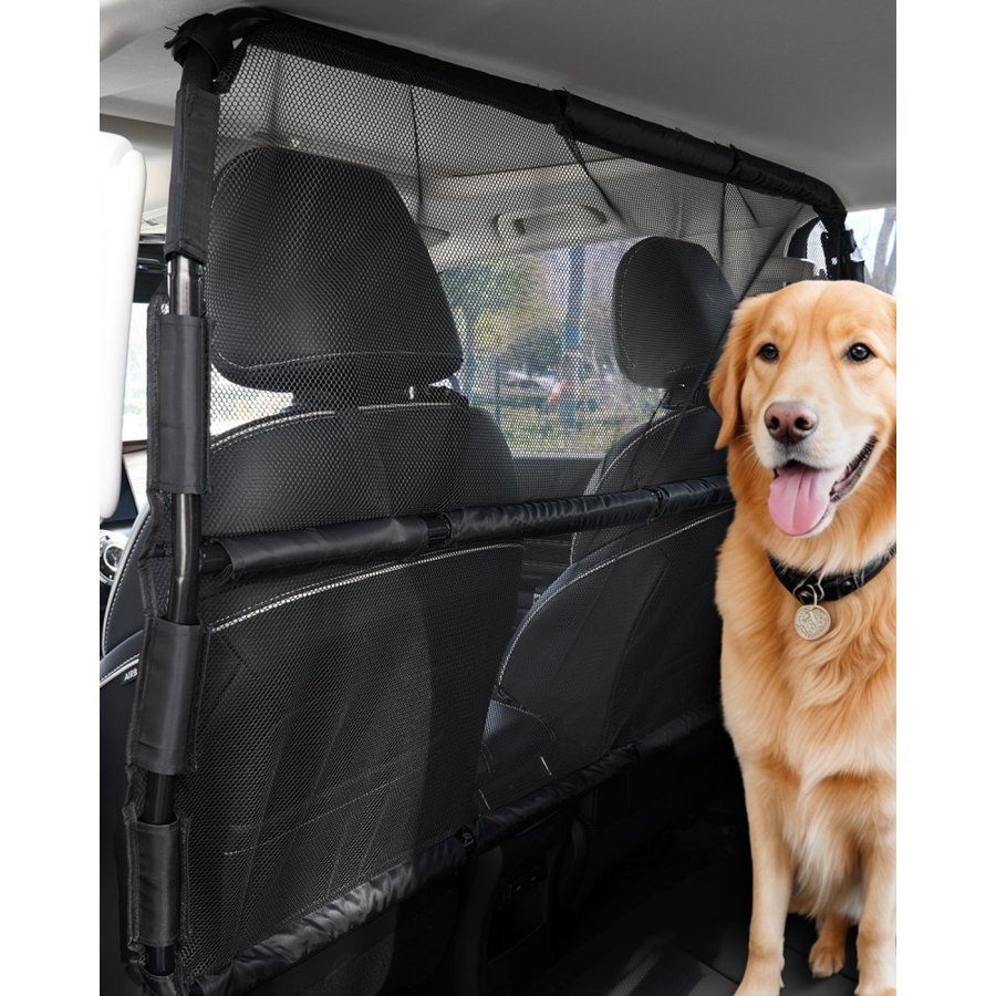 VEVOR Dog Car Barrier, 56" Wide Car Divider for Front Seats Installation, Vehicle Pet Barrier with See Through Net Mesh, Universal-Fit Dog Car Barrier for Full-size Sedans, Trucks, and SUVs, Black