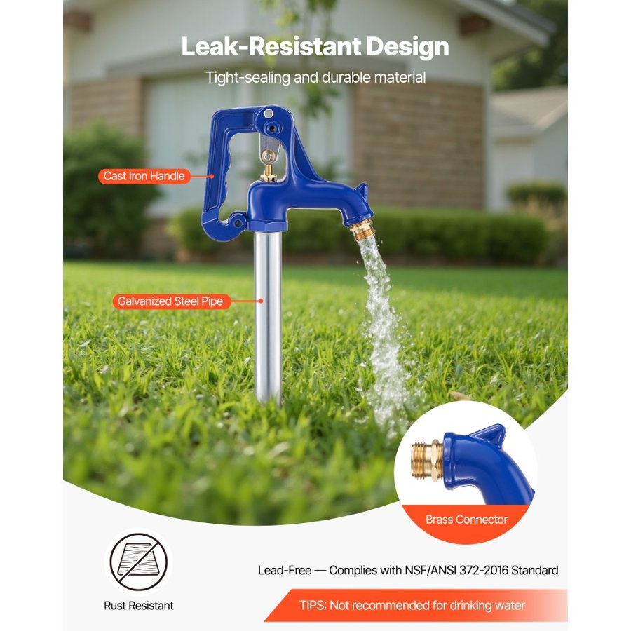VEVOR Frost Proof Yard Hydrant, 1280mm Freeze-Proof Outdoor Faucet with 609.6mm Bury Depth, G 3/4" Pipe Connection & Hose Coupling, No Lead Freezeless Hydrant for Yard Garden Farm Irrigation