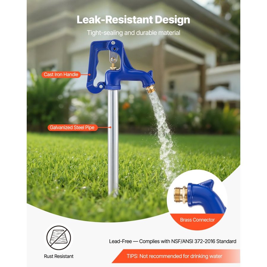VEVOR Frost Proof Yard Hydrant, 1595mm Freeze-Proof Outdoor Faucet with 914.4mm Bury Depth, G 3/4" Pipe Connection & Hose Coupling, No Lead Freezeless Hydrant for Yard Garden Farm Irrigation